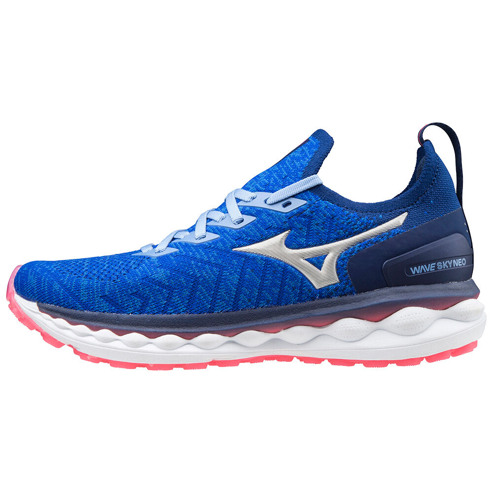 Mizuno Wave Sky Neo - Bayan Koşu Ayakkabısı - Mavi/Gümüş/Pembe Türkiye (CSMLPW-572)